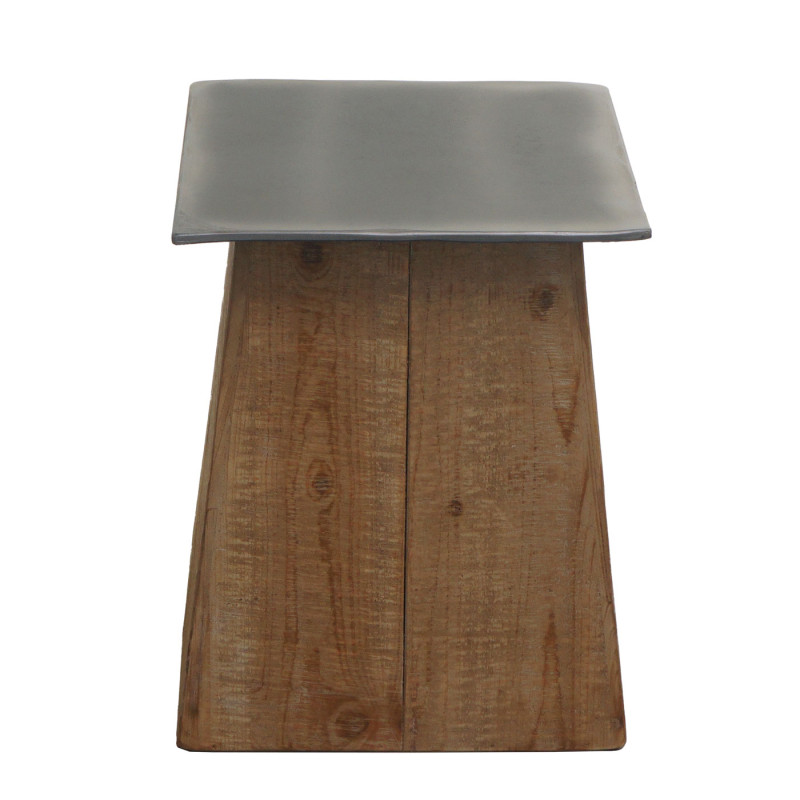 Tabouret pouf en bois, bois massif industriel certifié MVG, naturel avec aspect métal