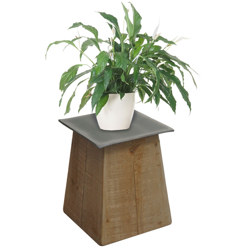 Tabouret pouf en bois, bois massif industriel certifié MVG, naturel avec aspect métal