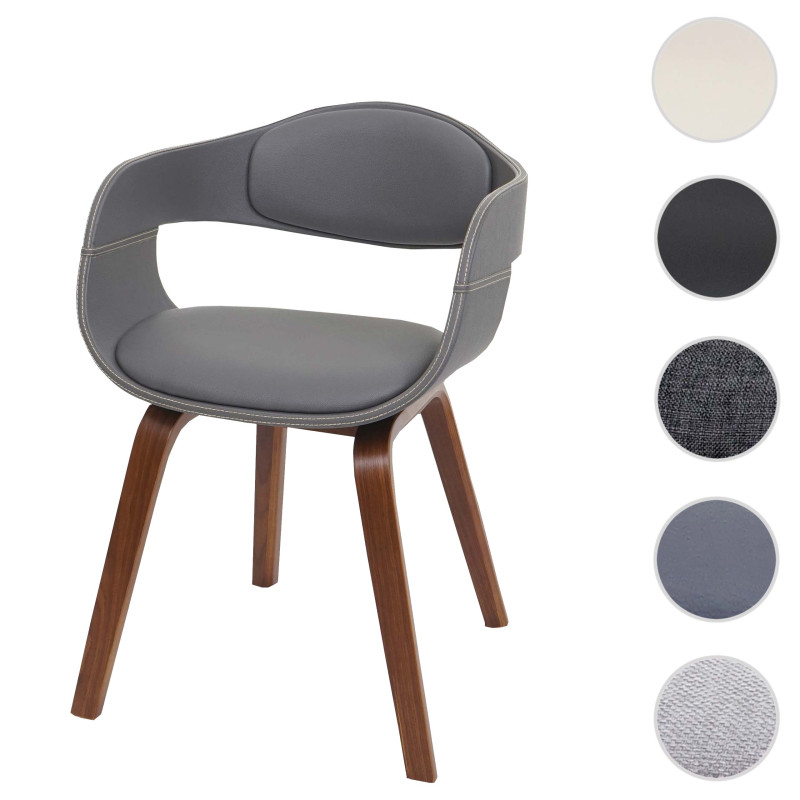 chaise visiteur chaise de conférence, design rétro bois buggy similicuir - gris mat