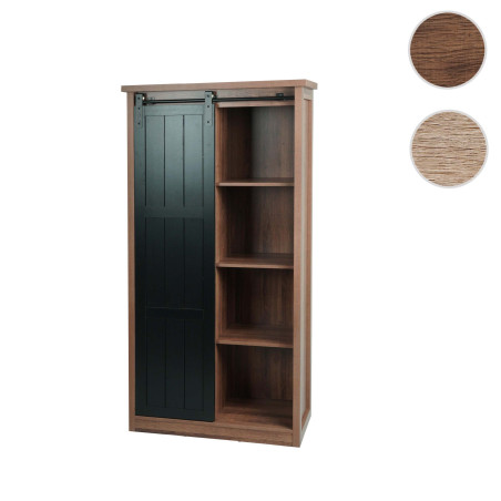 Armoire commode Highboard, porte coulissante 8 compartiments de rangement, aspect bois métal industriel 163x76x38cm - naturel