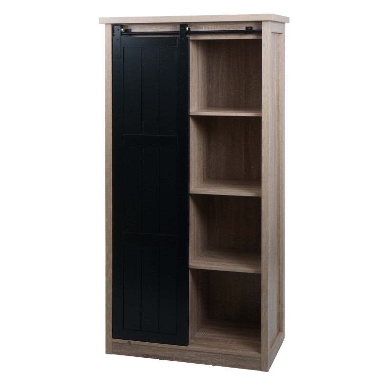 Armoire commode Highboard, porte coulissante 8 compartiments de rangement, aspect bois métal industriel 163x76x38cm - naturel