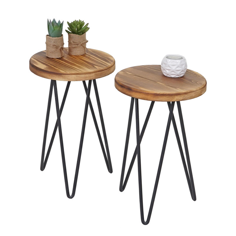 2x table d'appoint table de nuit, design industriel, bois véritable, Ø35cm