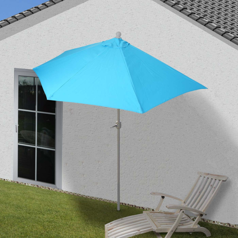 Parasol demi-rond Parla, demi-parasol de balcon, UV 50+ polyester/acier 3kg - 270cm turquoise sans pied