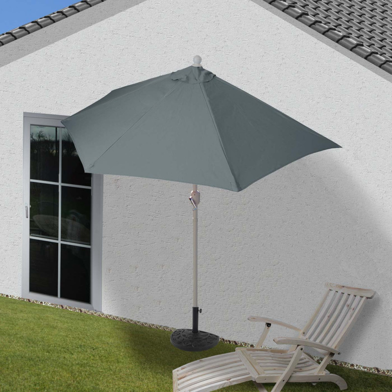 Parasol demi-rond Parla, demi-parasol de balcon, UV 50+ polyester/acier 3kg - 270cm anthracite avec support