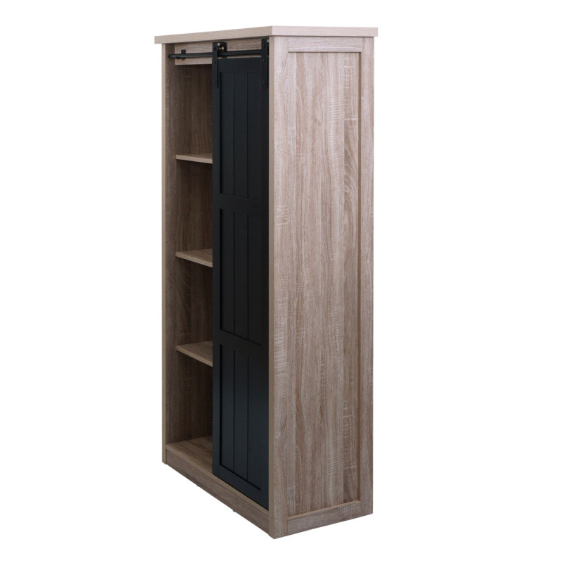 Armoire commode Highboard, porte coulissante 8 compartiments de rangement, aspect bois métal industriel 163x76x38cm - naturel