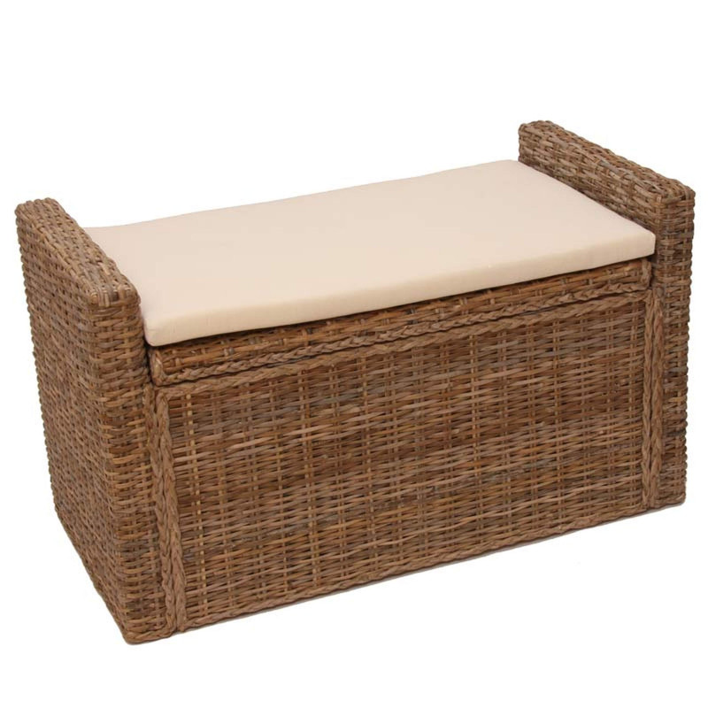 Banc coffre de rangement M92 en rotin avec coussin 88cm - gris cubu