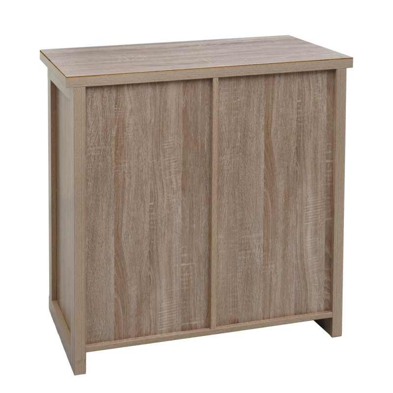 Commode armoire étagère, porte coulissante 5 compartiments de rangement, aspect bois métal industriel 84x80x40cm - naturel