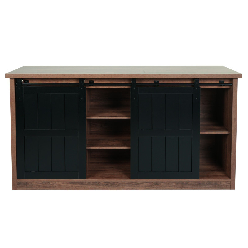 Sideboard Highboard étagère armoire, porte coulissante 7 compartiments, aspect bois métal industriel 84x150x40cm - brun