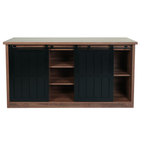 Sideboard Highboard étagère armoire, porte coulissante 7 compartiments, aspect bois métal industriel 84x150x40cm - brun