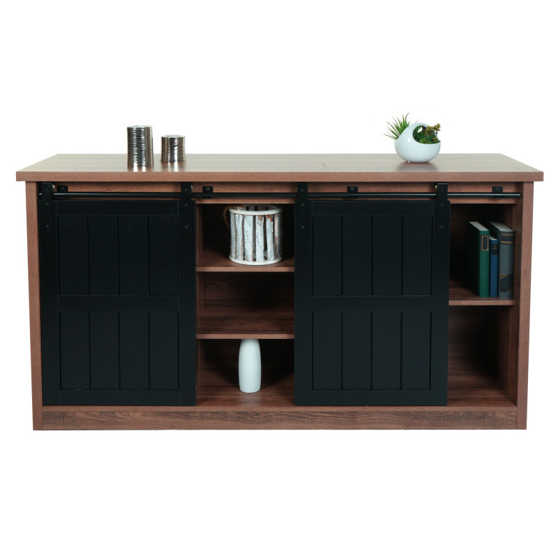 Sideboard Highboard étagère armoire, porte coulissante 7 compartiments, aspect bois métal industriel 84x150x40cm - brun