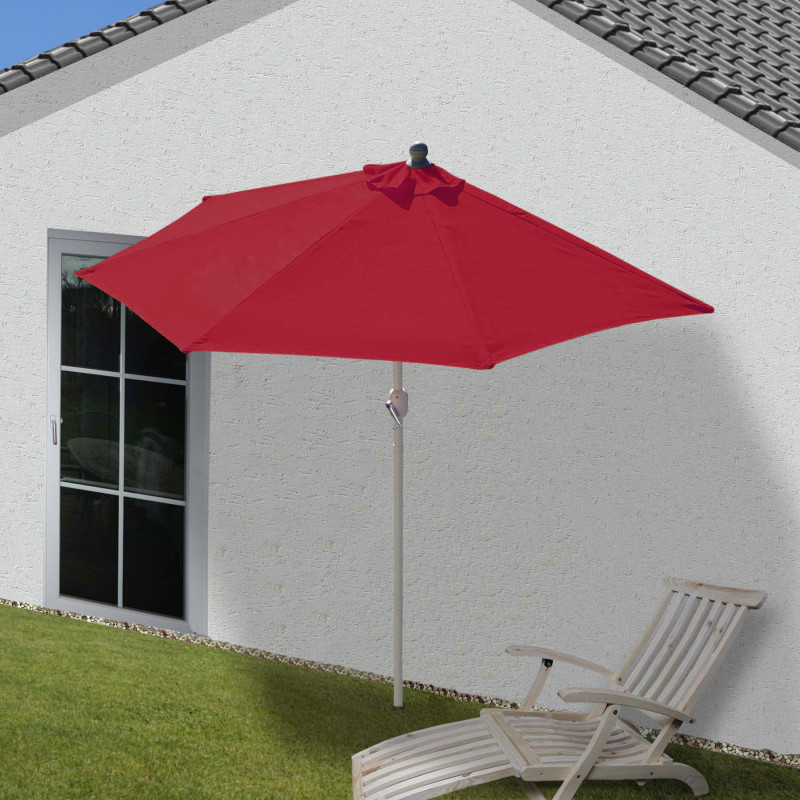Parasol demi-rond Parla, demi-parasol de balcon, UV 50+ polyester/acier 3kg - 270cm bordeaux sans pied