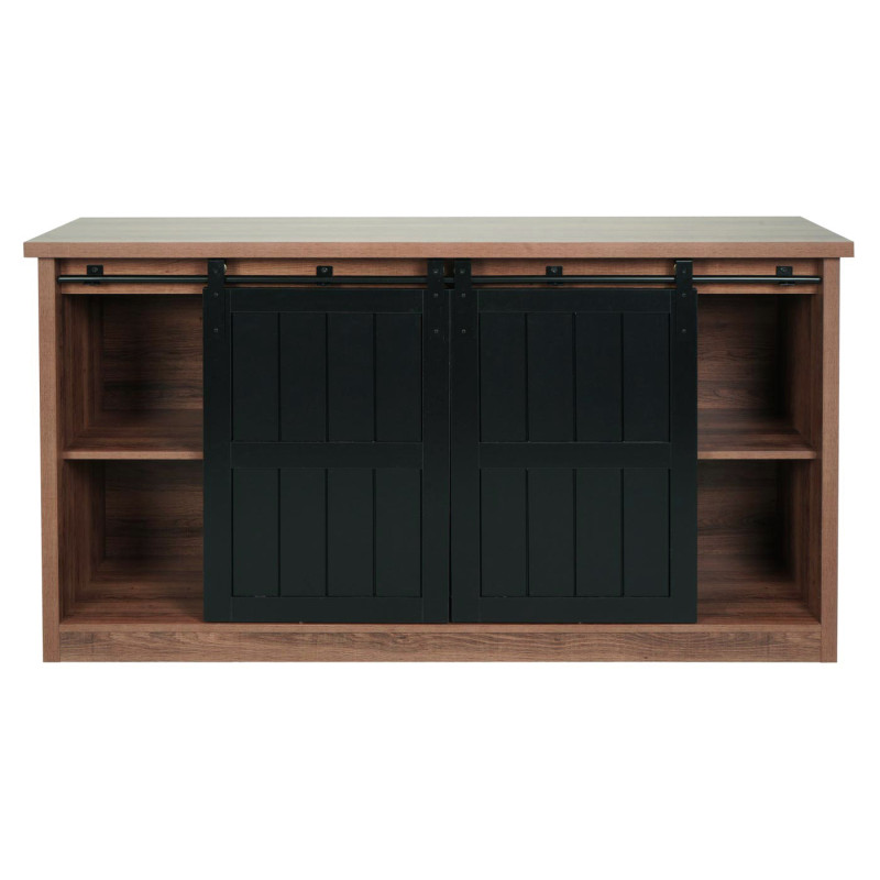 Sideboard Highboard étagère armoire, porte coulissante 7 compartiments, aspect bois métal industriel 84x150x40cm - brun