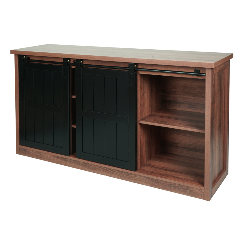 Sideboard Highboard étagère armoire, porte coulissante 7 compartiments, aspect bois métal industriel 84x150x40cm - brun