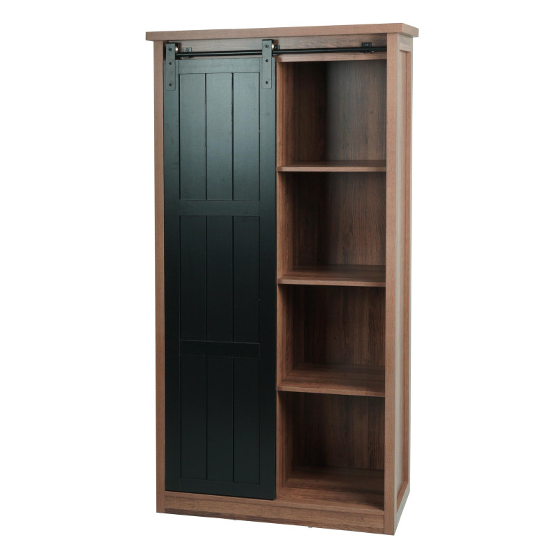 Armoire commode Highboard, porte coulissante 8 compartiments de rangement, aspect bois métal industriel 163x76x38cm - brun