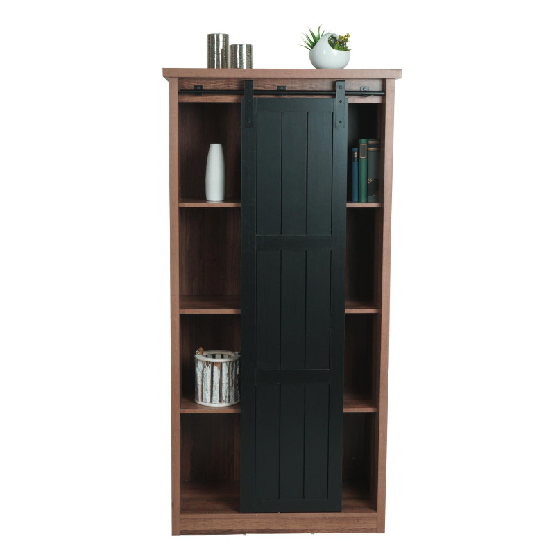 Armoire commode Highboard, porte coulissante 8 compartiments de rangement, aspect bois métal industriel 163x76x38cm - brun