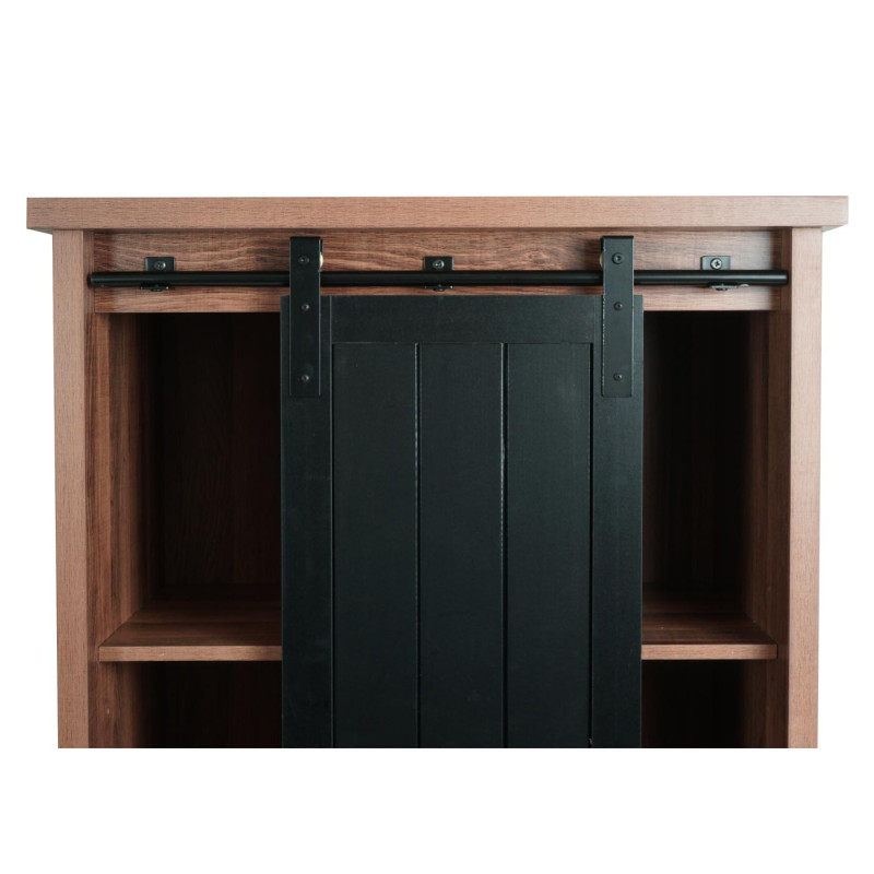 Armoire commode Highboard, porte coulissante 8 compartiments de rangement, aspect bois métal industriel 163x76x38cm - brun