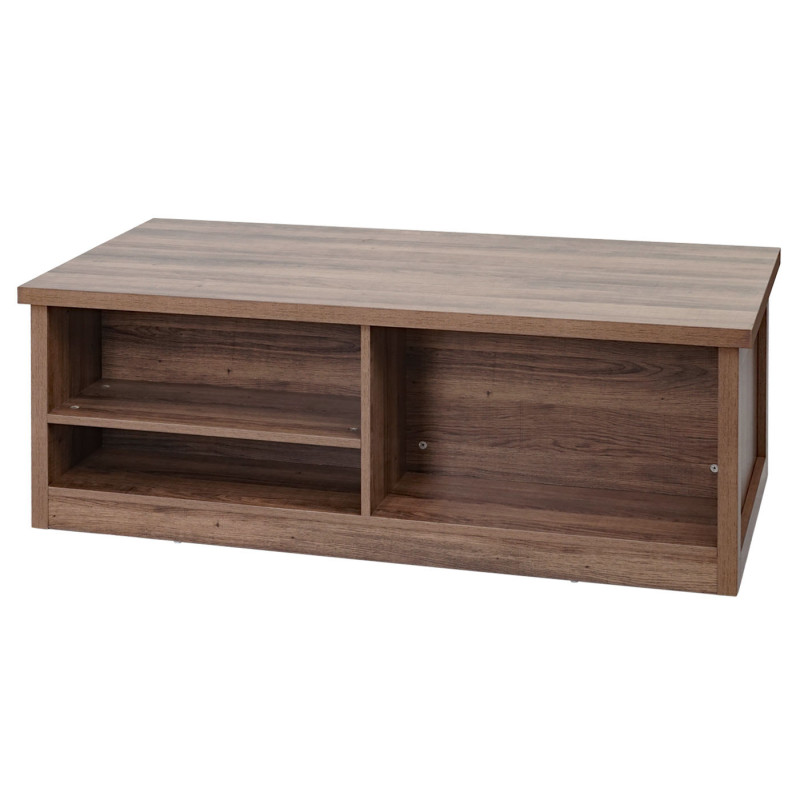 Table basse table d'appoint, porte coulissante 6 compartiments de rangement, aspect bois métal industriel 44x120x60cm - brun