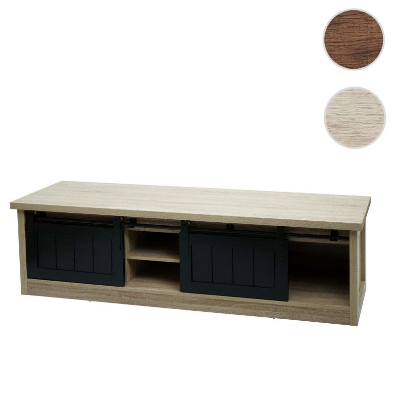 Rack TV Table TV, portes coulissantes, compartiments de rangement, aspect bois métal industriel 43x150x40cm - brun