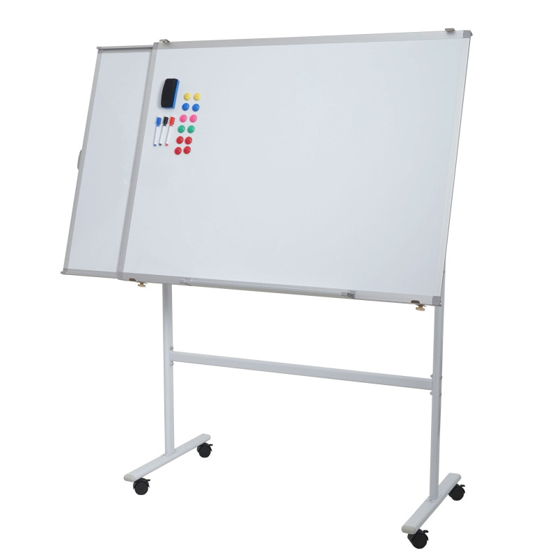 Tableau blanc avec tableau extensible  magnétique, mobile sur roulettes, accessoires inclus, 167x186cm