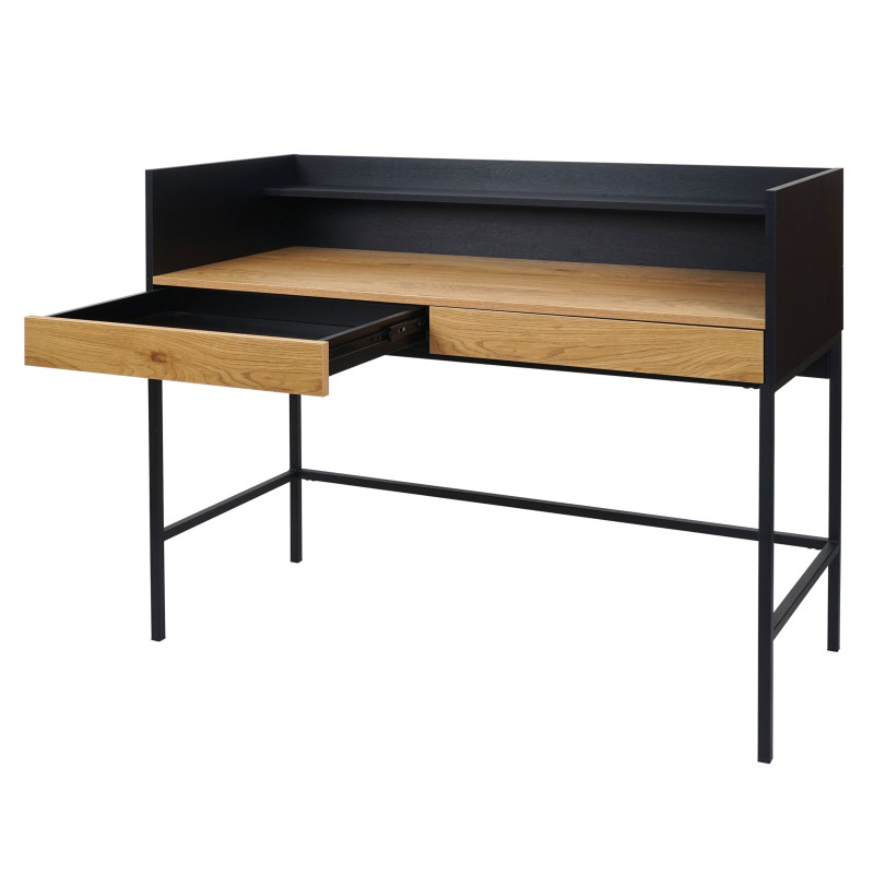 Bureau table d'ordinateur de bureau, tiroir 120x50cm bois métal - aspect chêne