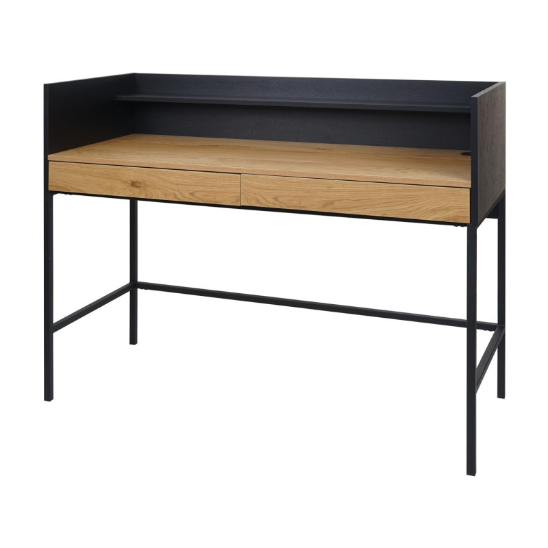 Bureau table d'ordinateur de bureau, tiroir 120x50cm bois métal - aspect chêne