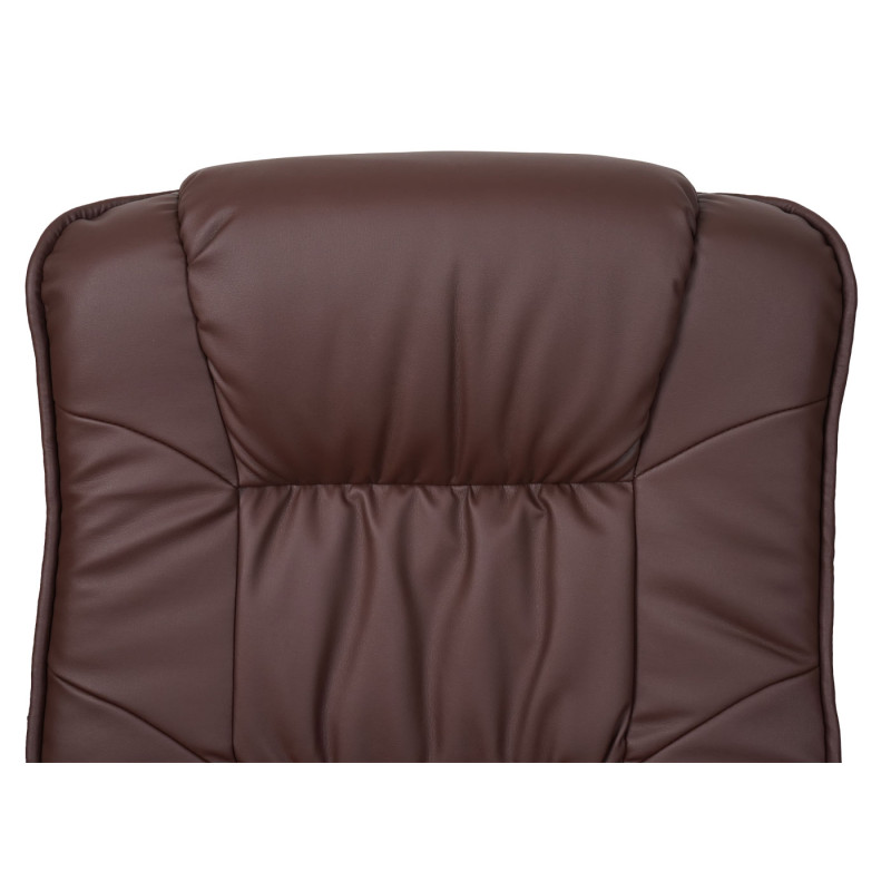 Fauteuil relax M56, Fauteuil TV avec pouf Ottomane, similicuir bois d'eucalyptus - rouge-brun