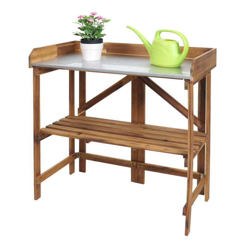 Table à plantes table de jardinage table à fleurs étagère à plantes, pliable Outdoor bois d'acacia certifié MVG, brun