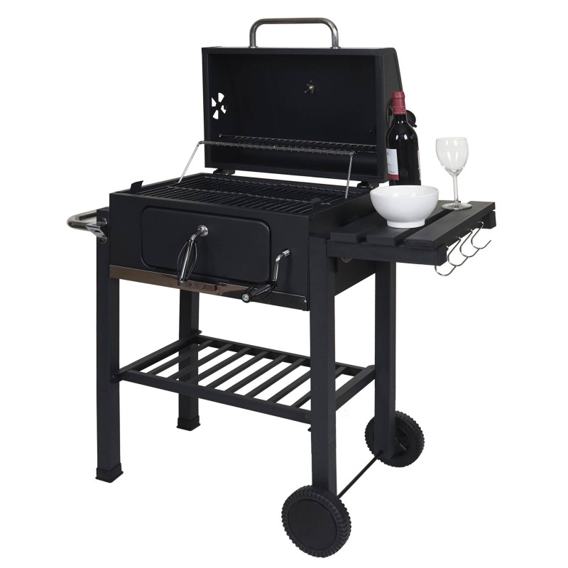 Chariot de barbecue au charbon de bois Barbecue BBQ gril de jardin avec couvercle étagères, acier, 110x100x51cm noir