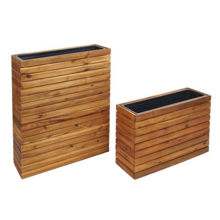 Lot de 2 bacs à plantes bac à plantes pot de fleurs surélevé, anguleux Outdoor Acacia bois certifié MVG, brun