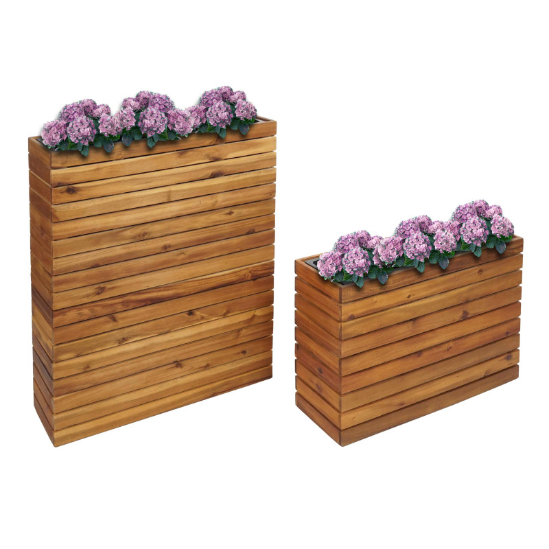 Lot de 2 bacs à plantes bac à plantes pot de fleurs surélevé, anguleux Outdoor Acacia bois certifié MVG, brun