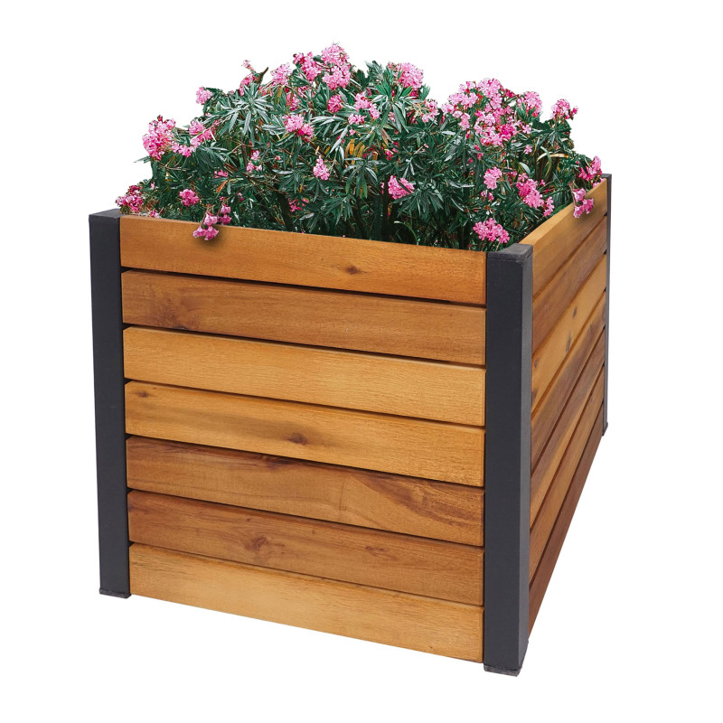 Bac à plantes bac à fleurs surélevé, Outdoor acacia bois certifié MVG aluminium - 32x34x34cm brun