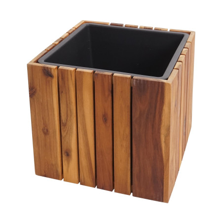 Jardinière Pot de fleur, carré 32x32x32cm Outdoor Acacia bois certifié MVG, brun