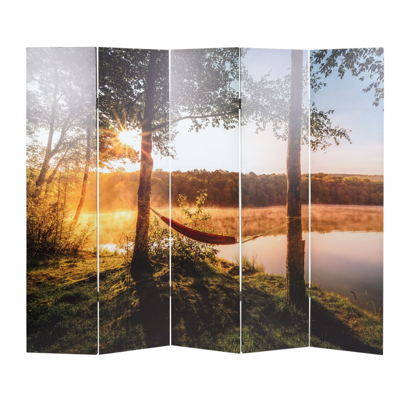 Paravent photo avec isolation phonique séparateur de pièce acoustique cloison pare-vue, MVG - 180x204cm Waldsee