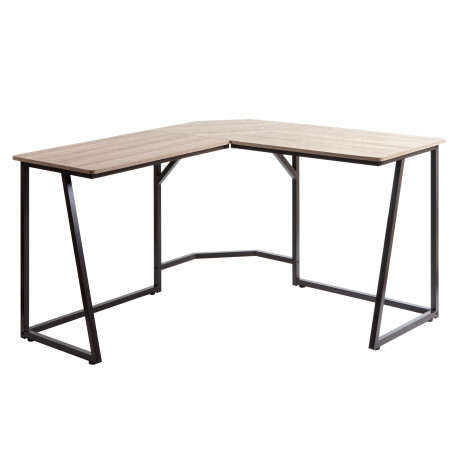 Bureau d'angle table d'ordinateur, certifié MVG 76x175x100cm, MDF métal - naturel