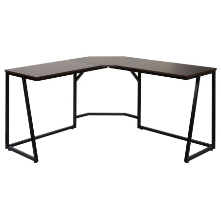 Bureau d'angle table d'ordinateur, certifié MVG 76x196x110cm, MDF métal - brun foncé