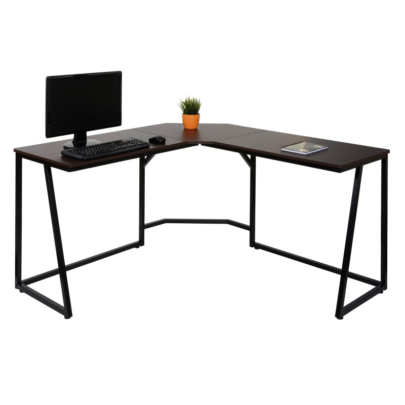 Bureau d'angle table d'ordinateur, certifié MVG 76x196x110cm, MDF métal - brun foncé