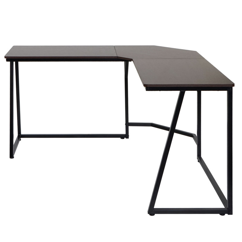 Bureau d'angle table d'ordinateur, certifié MVG 76x196x110cm, MDF métal - brun foncé