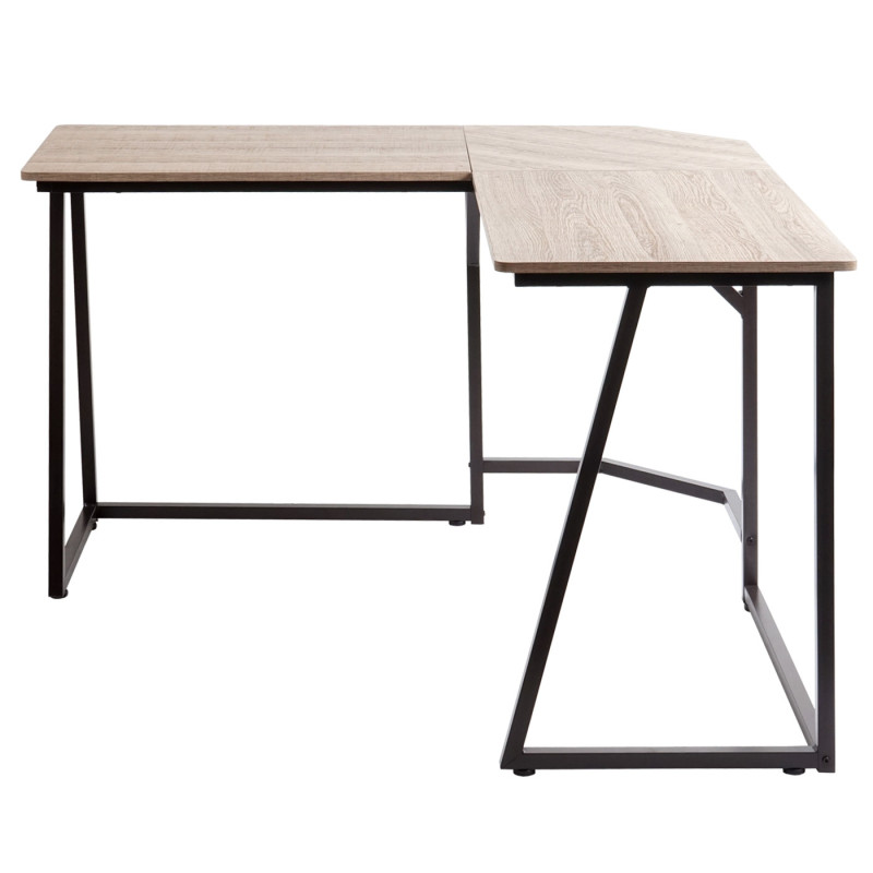 Bureau d'angle table d'ordinateur, certifié MVG 76x175x100cm, MDF métal - naturel