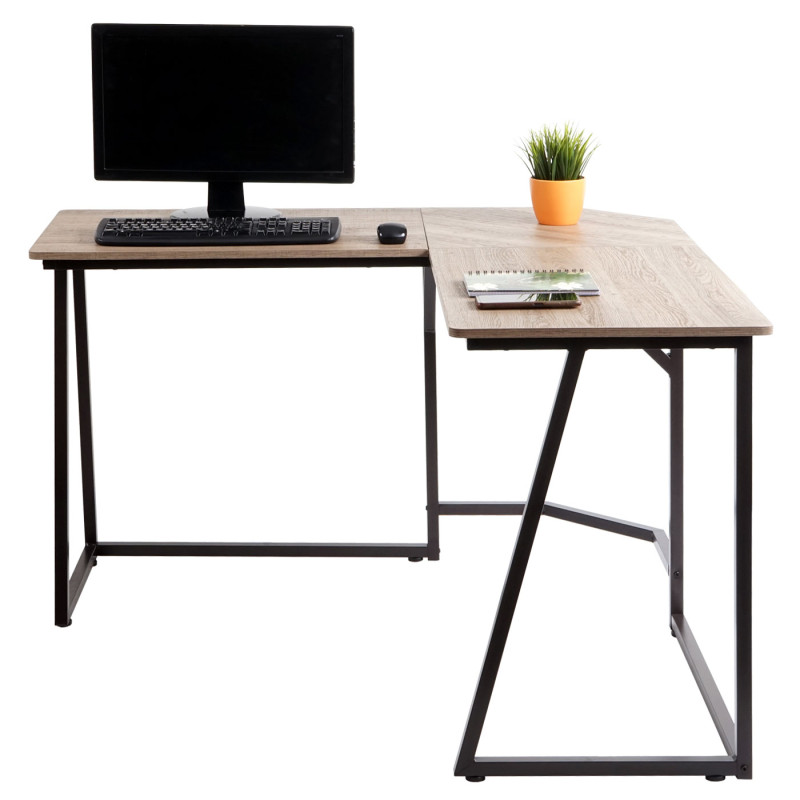 Bureau d'angle table d'ordinateur, certifié MVG 76x175x100cm, MDF métal - naturel