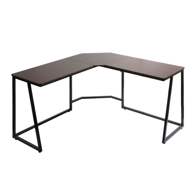 Bureau d'angle table d'ordinateur, certifié MVG 76x196x110cm, MDF métal - brun foncé