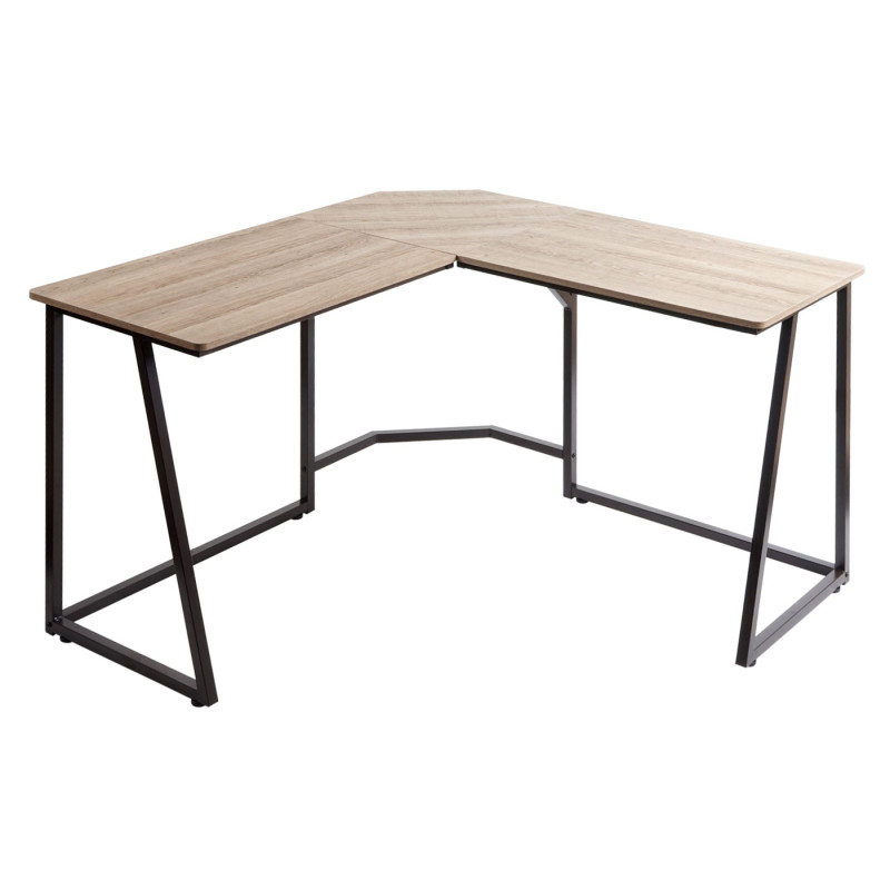 Bureau d'angle table d'ordinateur, certifié MVG 76x175x100cm, MDF métal - naturel