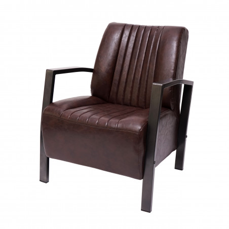 Chaise longue fauteuil rembourré fauteuil relax, métal design industriel ~ brun vintage