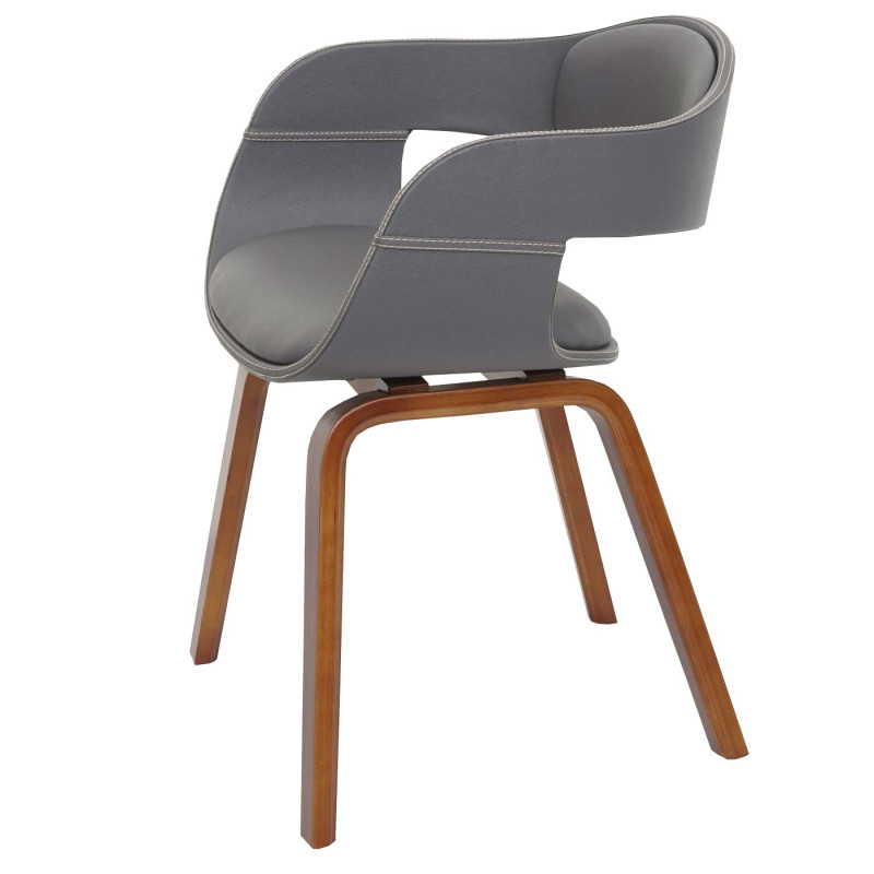 chaise visiteur chaise de conférence, design rétro bois buggy similicuir - gris mat