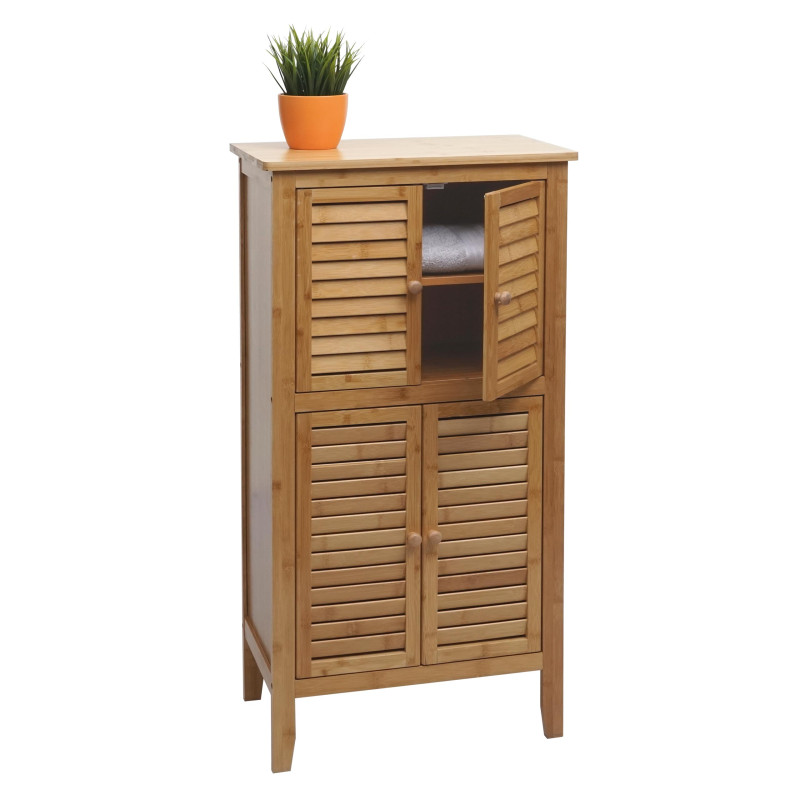 Armoire de salle de bain étagère commode, 4 portes bambou 100x50x30cm