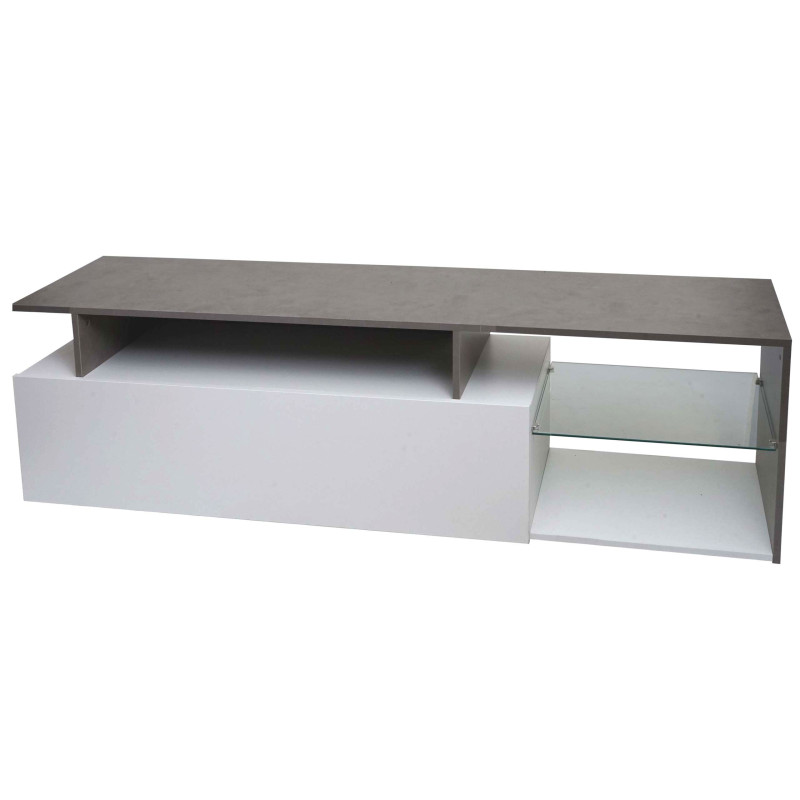 Rack TV Lowboard Table TV Sideboard Armoire TV Commode, bois 47x170x40cm Compartiment de rangement, aspect béton blanc