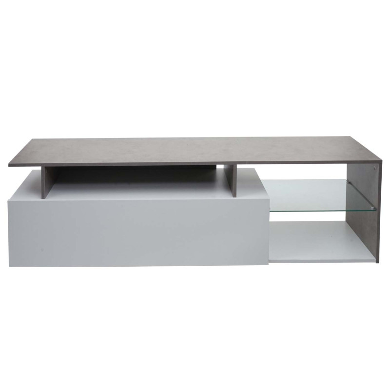 Rack TV Lowboard Table TV Sideboard Armoire TV Commode, bois 47x170x40cm Compartiment de rangement, aspect béton blanc