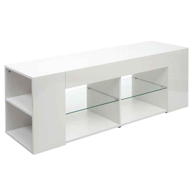 Rack TV Table de télévision Table basse Armoire TV Commode, bois 50x144x40cm Compartiment de rangement, blanc brillant