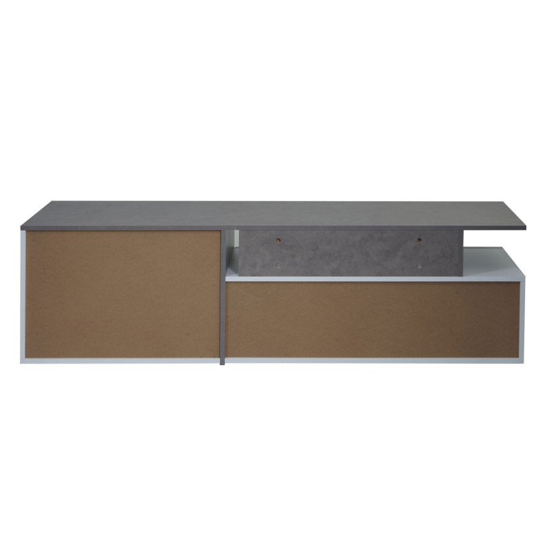 Rack TV Lowboard Table TV Sideboard Armoire TV Commode, bois 45x161x40cm Compartiment de rangement, aspect béton blanc