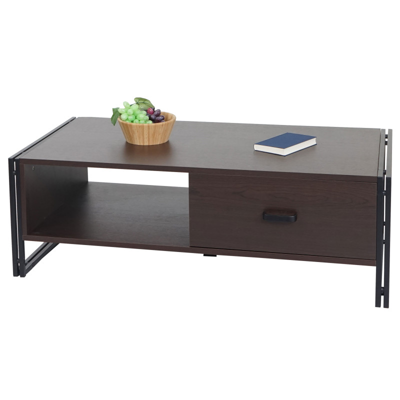 Table basse table d'appoint table de salon, 41x120x60cm structure 3D, métal MDF - brun foncé