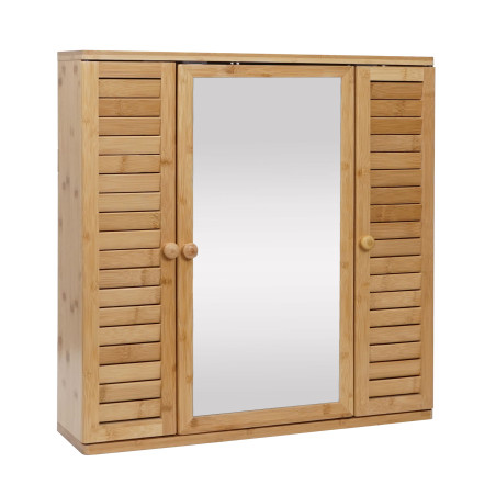 Armoire de toilette armoire de toilette suspendue, 3 étagères 3 portes miroir bambou 60x60x15cm